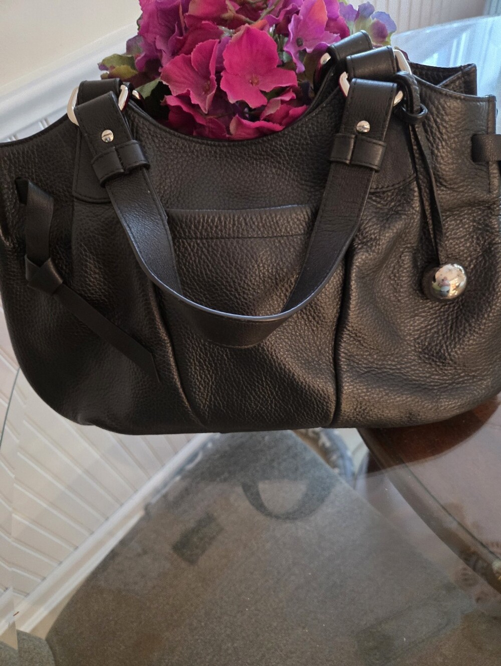 FURLA Black Pebbled Leather Women's Satchel - EXCELLENT